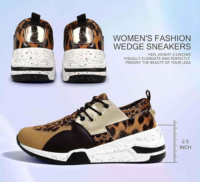 LUCKY STEP Women's High Heel Wedge Sneakers Fashion Cliff Platform Retro Lace Up Casual Shoes