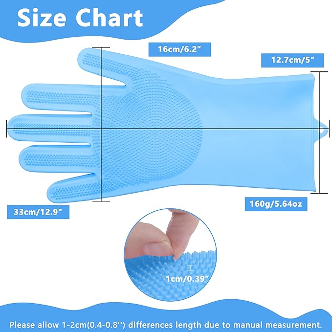 Pet Grooming GlovesHeat Resistant Dog Washing Gloves with High-Density Teeth, Dog Bath Scrubber with Enhanced Five Finger Design, Silicone Gloves for Dogs and Cats Bathing, Massage (Blue)