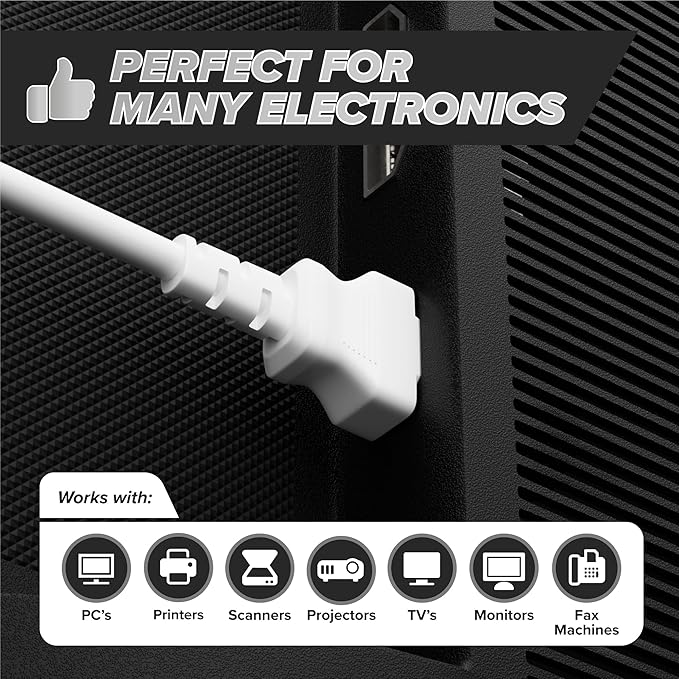 THE CIMPLE CO 4 Feet, White - 3 Prong AC Power Cable for Computer, Medical, Server, Desktop - C13 Power Supply Cord - NEMA 5-15P to C13 IEC 320 - (1.2 Meter)