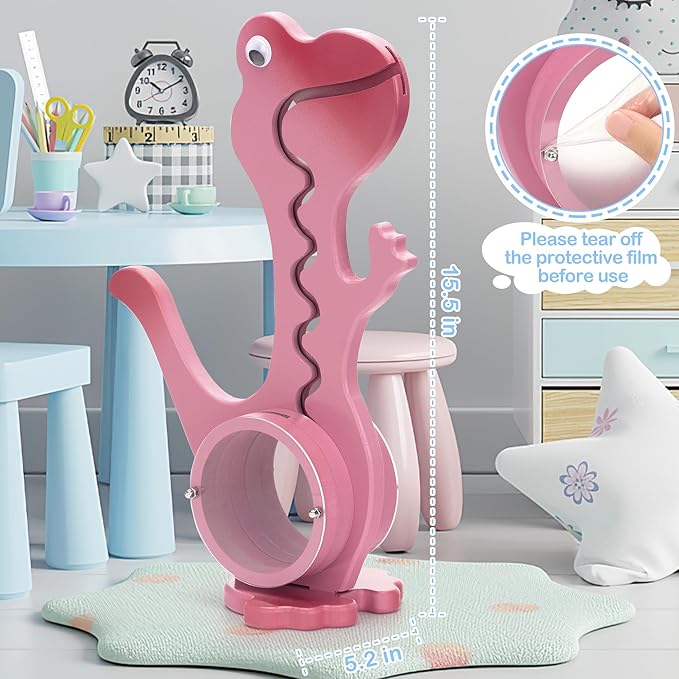 Wooden Dinosaur Piggy Bank Boalord for Boys Kids Girls Clear Big Belly Animal Coin Bank for Toddler Real Money ToyOoaDino-PinkOoa
