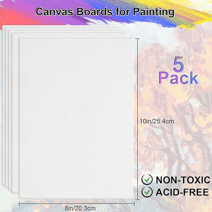 Phinus 5 Pack Canvas for Painting, 8x10in Canvas Boards for Painting, Blank Painting Canvas, Paint Canva for Acrylics Oil Watercolor Tempera Paints Drawing & Art Supplier
