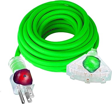 12 Gauge Extension Cord 50 feet 15 amp Triple Extension Cord 50 ft 123 125V 1875 WATTS Heavy Duty Indoor Outdoor Grounded Power Extension Cord 50 ft 12 Gauge Electric Cable 12 awg 50 Foot