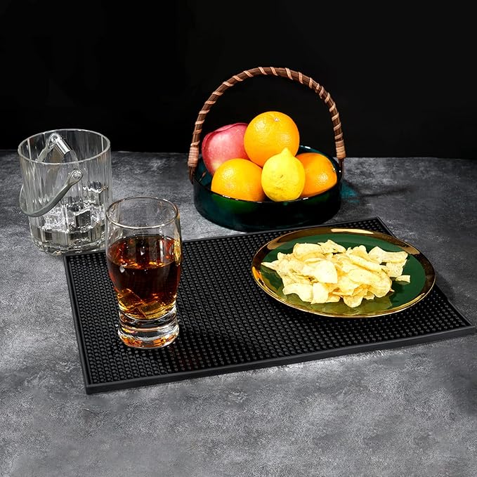 18"x12" PVC Bar Service Mat for Cocktail Bartender (Black)