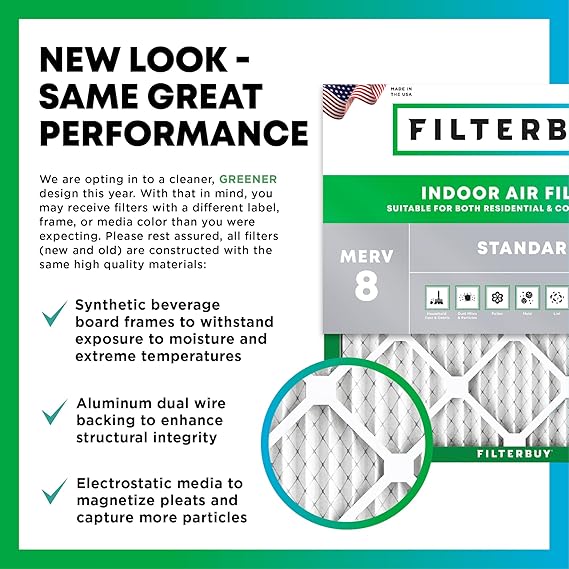 Filterbuy 14x30x1 Air Filter MERV 8 Dust Defense (2-Pack), Pleated HVAC AC Furnace Air Filters Replacement (Actual Size: 13.69 x 29.69 x 0.75 Inches)