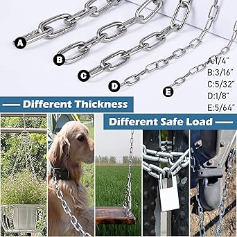 Stainless Steel Chain, 18 in 1.64 Ft Small Strong Chain Link Chain, Light Duty Chainlink Utility Metal Decorative Chain Camping Pet Dog Chain Hanging Chain for Bird Feeder Planters Signs