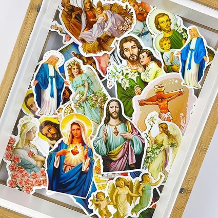 Catholic Stickers Religious Bible Faith Cross Sticker Pack Gifts for Adults Teens and Kids, 60PCS Aesthetic Catholic Jesus Stickers for Water Bottles Laptops Suitcases Skateboards Guitar
