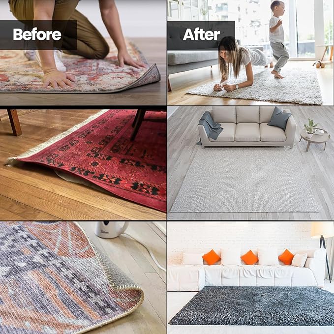 Muddy Mat Heavy Duty Non-Slip Reusable Rug Corner Pads - Double-Sided Adhesive Pad for Corners and Sides on Hardwood Floors, Area Rugs - Keep Your Rug in Place (Pack of 4)