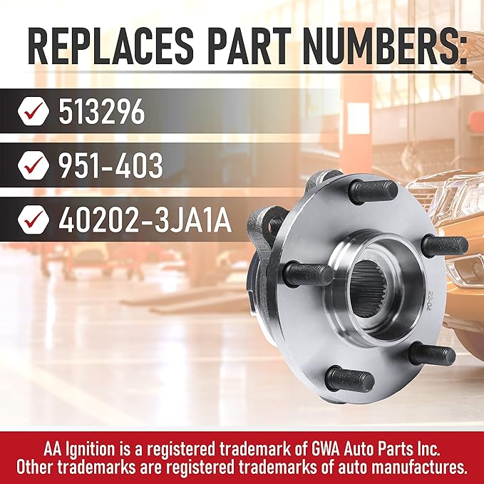 Replacement Front Wheel Hub Bearing Assembly - Compatible with Infiniti & Nissan Vehicles - JX35, QX60, Altima, Maxima, Maxima,Pathfinder - Replaces 513296, 951-403, 40202-3JA1A