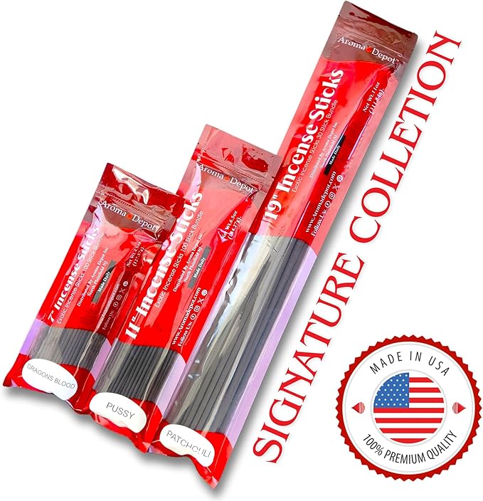 Aroma Depot Frankincense 19'' Most Exotic Incense Sticks Jumbo. Approx 27 to 30 Sticks Per Bundle. 19 Inch Extra Large, Each Natural Stick Burns for 3 to 4 Hours. Exotic Long-Lasting Fragrance.