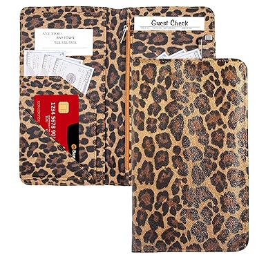 Server Book, Cutaswish Server Books for Waitress Cute, Waiter Receipt Book, PU Leather Waitress Book with Zipper Pocket, Waitress Accessories, Leopard