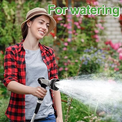 Garden Hose Nozzle with 9 Spray Patterns, Heavy Duty Aluminum Water Pipe Sprayer with Thumb Control On Off Valve for Easy Streams Control, Use for Outdoor