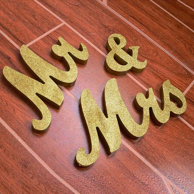 Wedding Decorations,Gold Mr and Mrs Signs Wedding Sweetheart Table Decorations, Wooden Freestanding Letters Wedding Shower Gift
