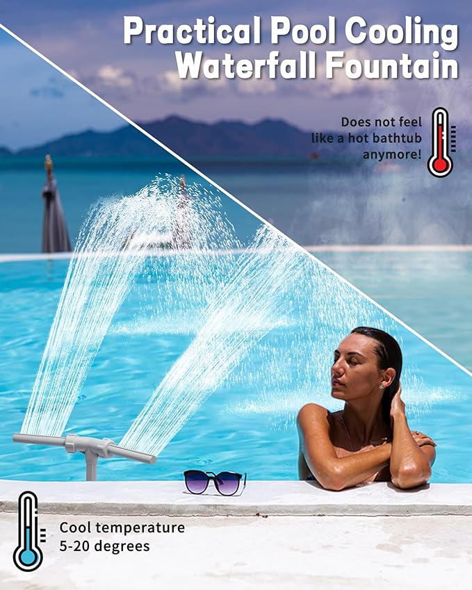 Swimming-Pool Waterfall-Fountain Water Fun Sprinkler - Dual Sprayer Multiple Spray Method, Pool Decoration Cascade Fountain for Above In-ground Pools, Practical Pool Aerator Water Cooler Circulation