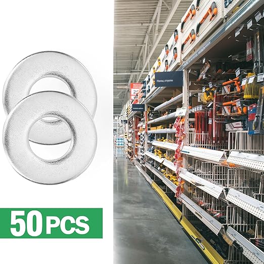 14" Stainless Steel Flat Washers - 58" Outside Diameter, 304(18-8) Stainless Steel Washers Metal Washer for Screws Bolts, Pack of 50