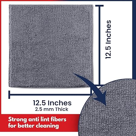 USANOOKS Microfiber Cleaning Cloth Grey - 12 Pcs (12.5"x12.5") - High Performance - 1200 Washes, Ultra Absorbent Microfiber Towel Weave Grime Liquid for Streak-Free Mirror Shine - Car Washing Cloth
