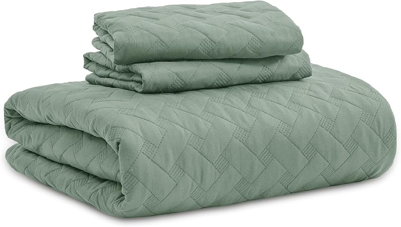 Bedsure Quilts Queen Size - Lightweight Bedspreads Queen Size with Basket Weave Pattern, Soft Quilt Bedding Set, Sage Green Comforter Set Coverlet for All Seasons with 2 Pillow Shams