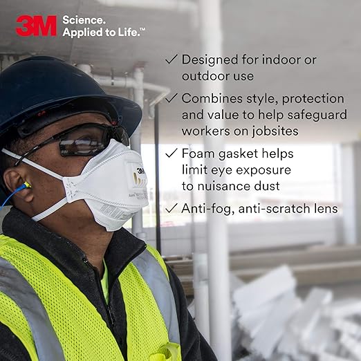 3M Safety Glasses 11873-00000-20, Virtua CCS, ANSI Z87, Anti-Fog, Gray Lens, Black Frame, Corded Ear Plug Control System, Removable Foam Gasket