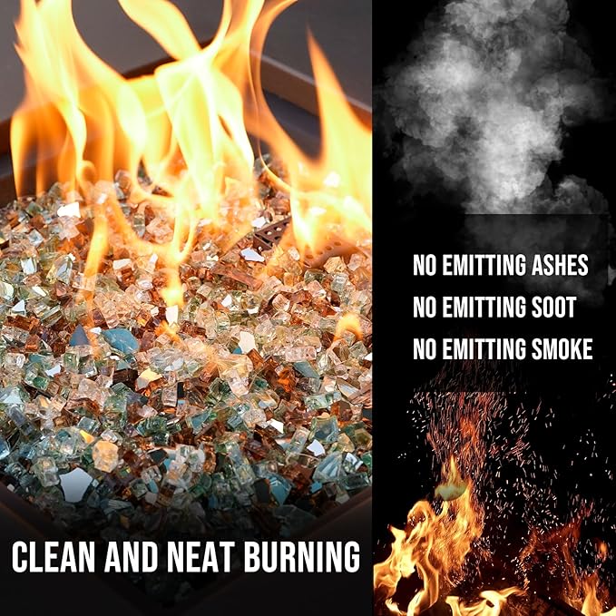 Skyflame 10-Pound Blended Fire Glass for Fire Pit Fireplace Landscaping - 14 Inch Reflective Tempered Fireglass Gold, Light Green, Copper