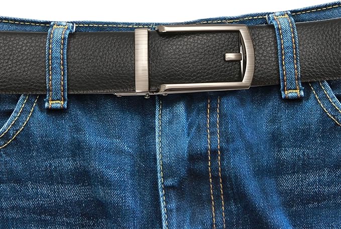 35mm Ratchet Belt Buckle Replacement for 1 14 Slide Belt Strap (32mm) Hebillas para Cinturones de Hombre, Clip-On Push Blade Click Buckle for Men, Automatic Adjustable Accessory Wedding Casual