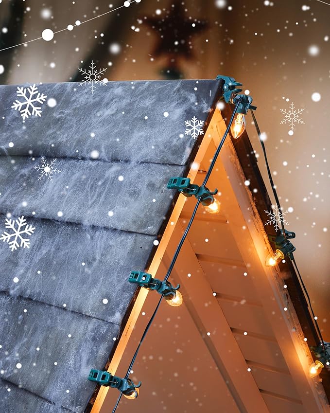 Minetom C7 C9 Christmas Light Clips Outdoor, 50 Count Universal Quick Christmas Light Spring Clips for Outside Roof Gutter Shingle Fence E12 E17 Base