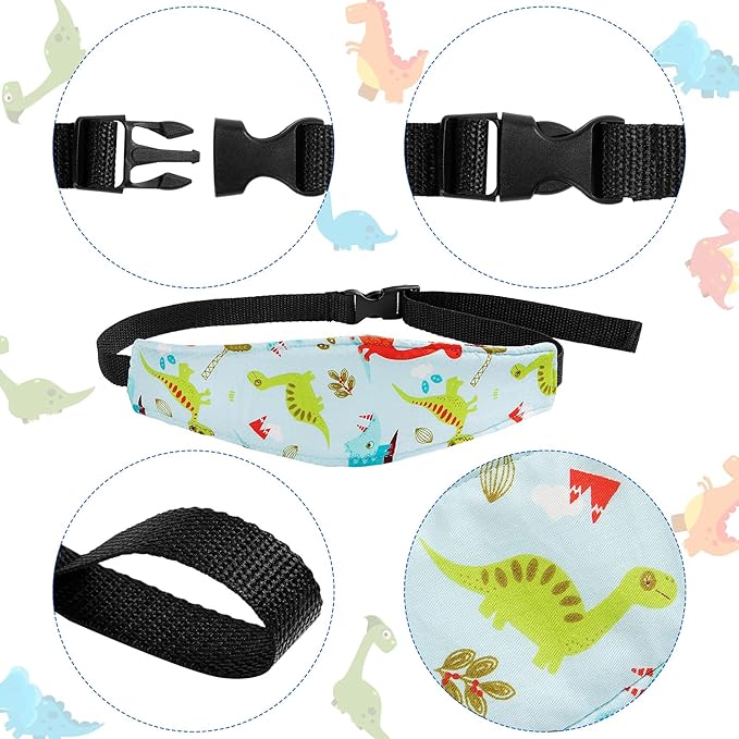 HESTYA 2 Pieces Baby Carseat Head Support Band Strap Headrest Stroller Seat Sleeping Headrest Neck Relief Head Strap Headband for Kids Children Toddler Infant(Dinosaur and Dolphin)