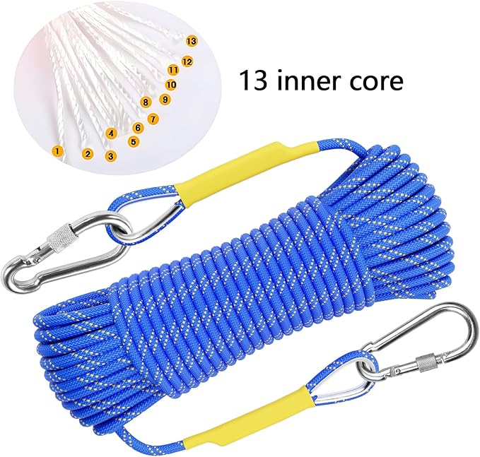 X XBEN Outdoor Climbing Rope 10M(32ft) 20M(64ft) 30M(96ft) 50M(160ft) 70M(230ft) 152M(500FT) 352M(1000FT) Static Rock Climbing Rope for Escape Rope Ice Climbing Equipment Fire Rescue Parachute