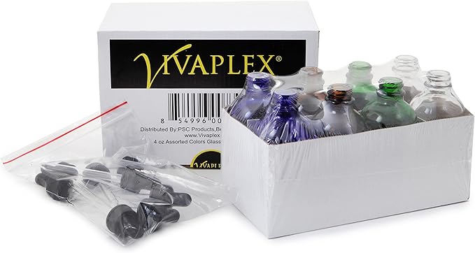 Vivaplex, 8, Assorted Colors, 4 oz Glass Bottles, with Glass Eye Droppers