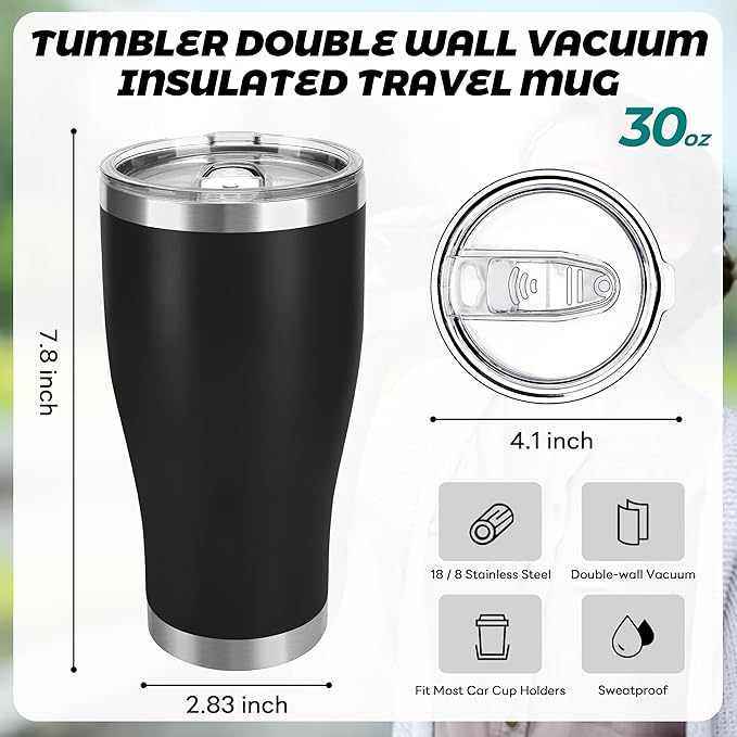 DS 30 Oz Tumbler with Lid Stainless Steel Vacuum Insulated Water Coffee Tumbler Durable Leak Proof BPA Free Ice Coffee Thermal Cup (Black)