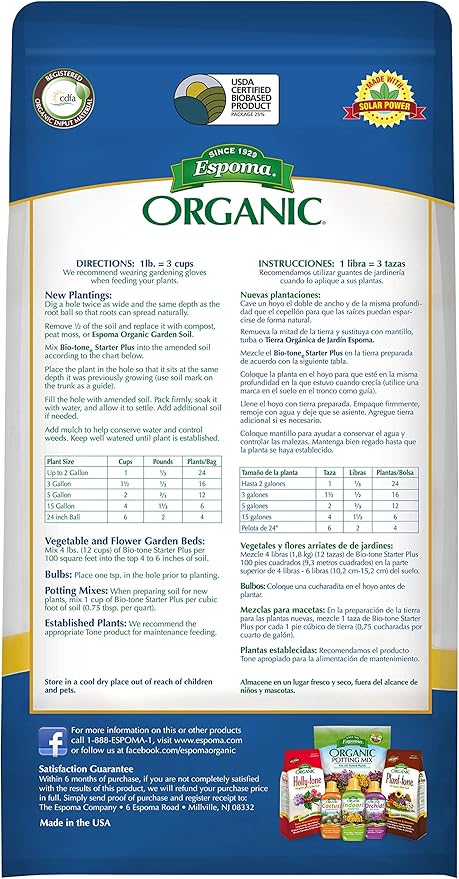 Espoma Organic Bio-Tone Starter Plus 4-3-3 Natural Organic Starter Plant Food with Both Endo Ecto Mycorrhizae; 4 lb. Bag; The Ultimate Starter Fertilizer - Pack of 1
