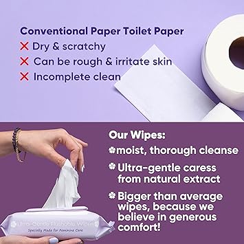 Violet Vibes Flushable Wipes for Women - Coconut Rose, 400 Count, Plant Based, Gentle on Sensitive Skin