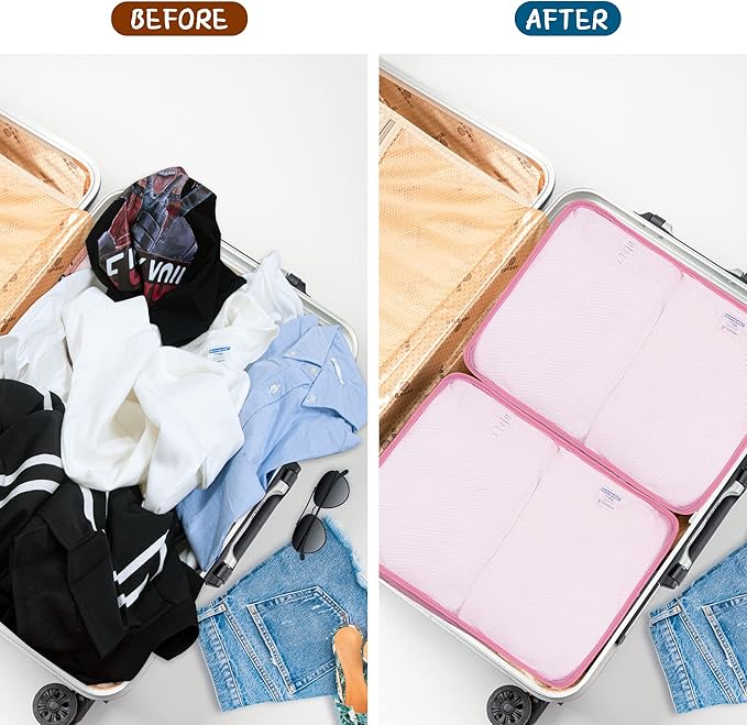 Packing Cubes Set, 2 Pcs Packing Organizers Set for Suitcases (Pink)