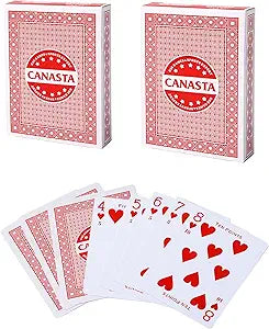 GSE Games Sports Expert 2-Deck Canasta Cards with Point Values, Includes Canasta and Hand Foot Game Rules, Traditional Rummy Game Playing Cards (Red)