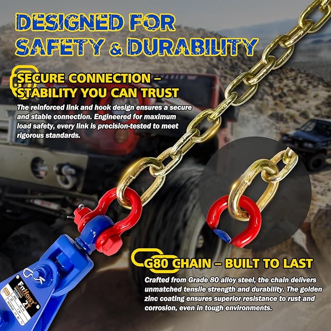 2 Ton Snatch Block with G80 Chain | 3'' Sheave for 3/8" Inch Wire Rope | Pulley Block with Shackle for Heavy Duty Towing and Recovery Equipment | Tow Truck Rollback Wrecker Car Hauler Winch