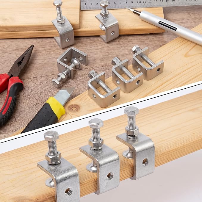 2 Pack 304 Stainless Steel Small C Clamps 1 Inch Mini C-Clamps Heavy Duty With Wide Jaw Opening for Woodworking and Welding Mounting (30mm)