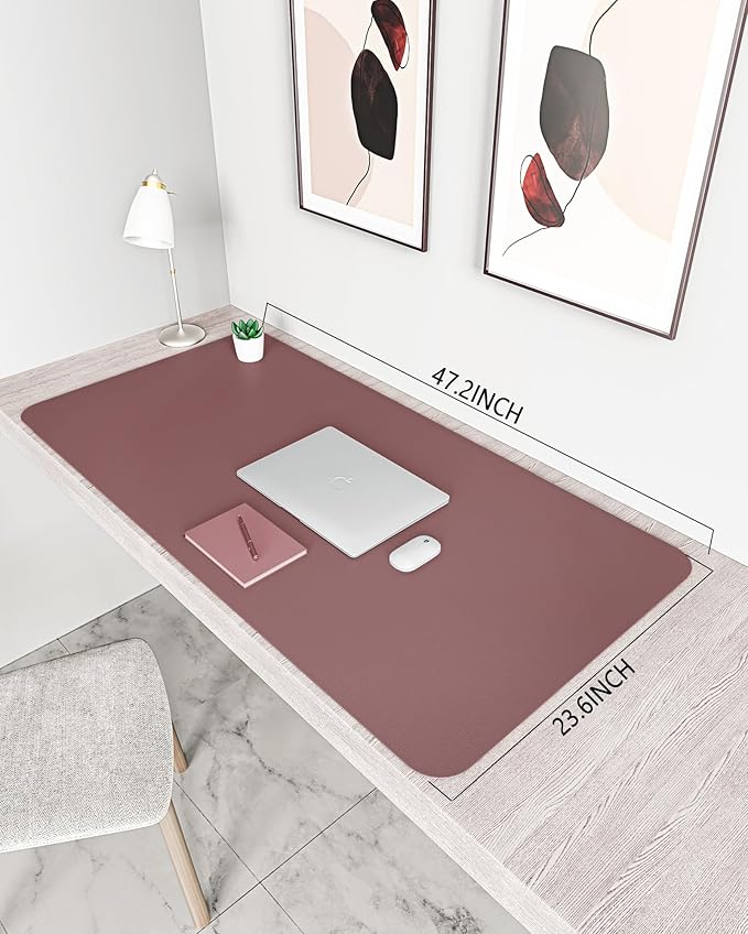 Non-Slip Leather Desk Mat, Desk Mouse Pad, Waterproof PVC Leather Desk Table Protector, Large Desk Blotter, Easy Clean Laptop Desk Writing Mat for OfficeHomeDecor(Dark Pink, 47.2" x 23.6")-No Band