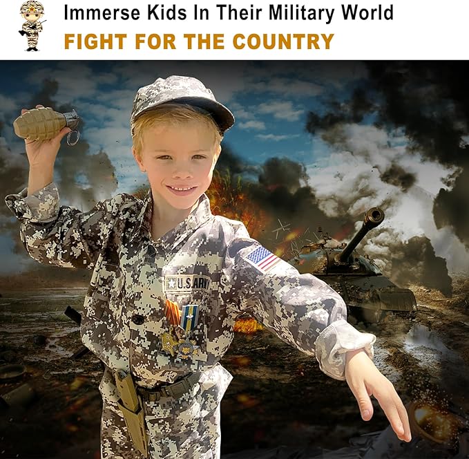 INNOCHEER Army Costume for Kids, Halloween Costumes for Boys Kids, Boys Military Soldier Costume for Boy Kids Age 3-6-8-10-12