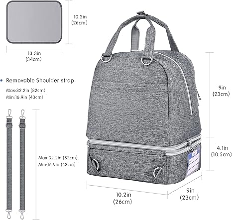 Derbiedersinn Spectra Pump Bag with Cooler for Milk Storage, Insulated Pump Bag for Travel, Work, Daycare, Compatible with Wearable & Electric Breast Pumps,Grey
