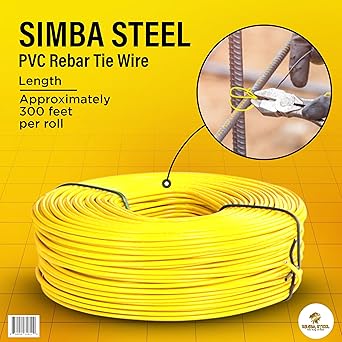 PVC Rebar Tie Wire 16 Gauge 3.0lb Roll Approx. 300 ft Length Rust-Proof PVC Coated Excellent Strength Flexible Durable (Yellow PVC Coated, Pack of 1)