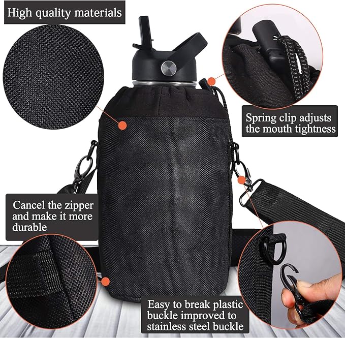 SENDESTAR Water Bottle 64oz Double Wall Vacuum Insulated Leak Proof Stainless Steel Sports Water BottleWide Mouth with New Flex Straw Lid Spout Lid (GrayBlack)