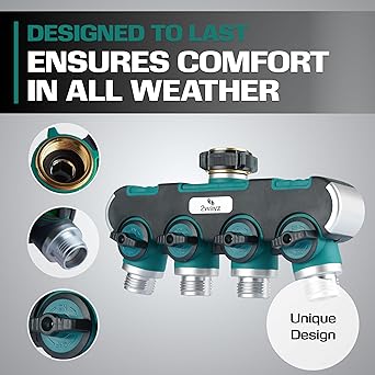 4 Way Garden Hose Splitter, Heavy Duty, Water Hose Manifold, Water Hose Splitter, 4 Way Hose Connector, Spigot Splitter, Faucet Divider Outdoor - Modern
