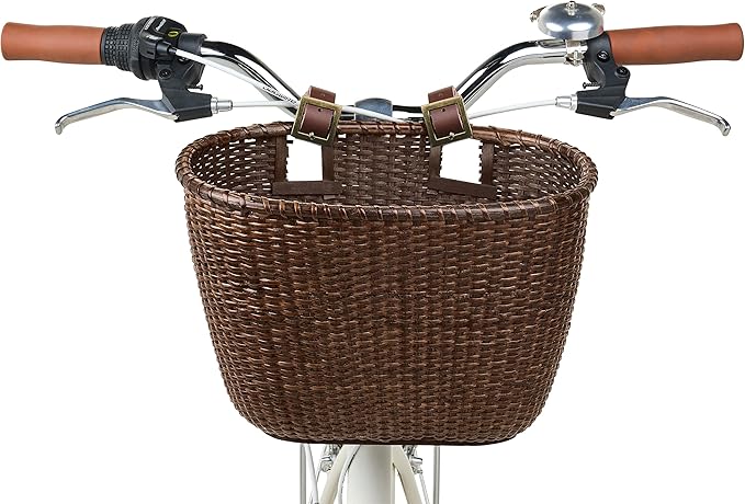 Retrospec Cane Woven Oval Dreamcatcher Basket with Authentic Leather Straps & Brass Buckles