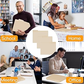 100 Packs Manila File Folder,Manila Folder 8.5x11,13 Cut Tabs Folder for Office,School and Home,Organizer File Folder Letter Size