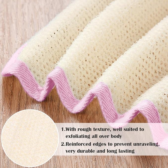Tatuo 5 Pcs Exfoliating Face and Body Wash Cloths Towel Weave Bath Cloth Exfoliating Scrub Cloth Massage Bath Cloth for Women and Men, 10.63 x 9.05 Inch (Pink Edge)