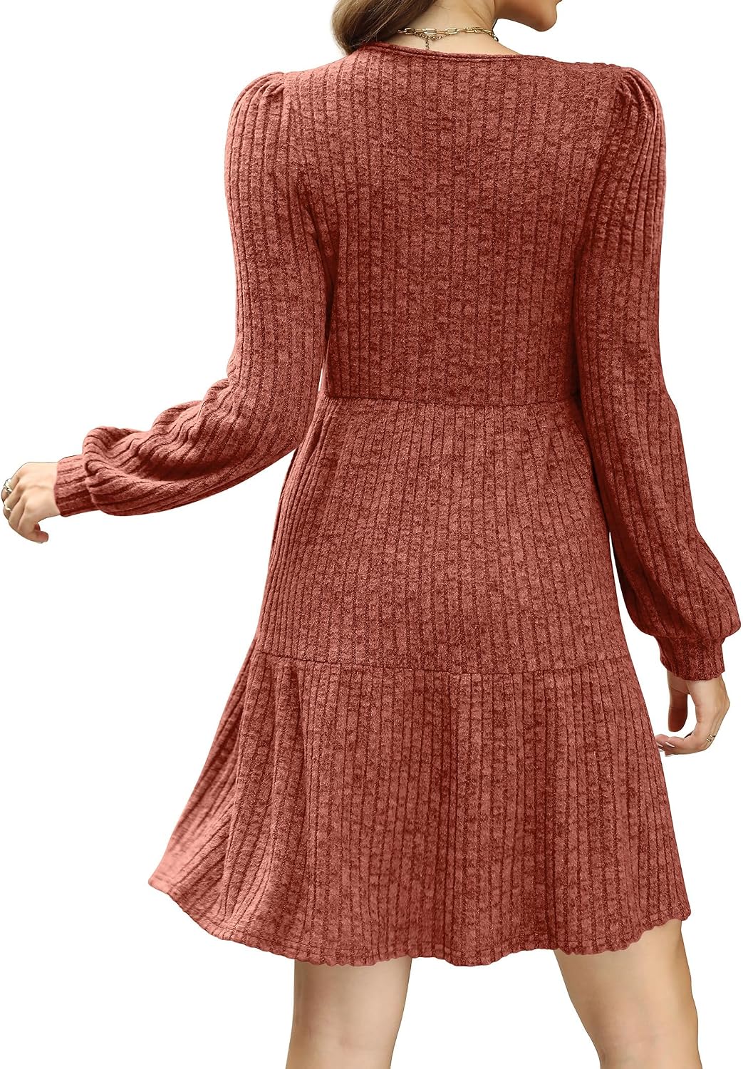 Sampeel Womens Square Neck Long Sleeve Fall Dresses Casual Babydoll Sweater Dress.