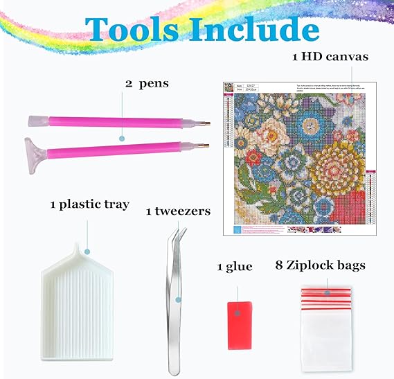 Hlison Diamond Painting Kits for Adults, 5D Mandala Diamond Art Kits for Adults Beginner, DIY Flowers Rhinestone Diamond Painting for Home Wall Decor - 12x16 Inch