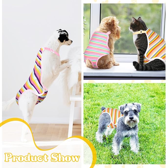 Nuanchu 3 Pcs Female Dog Diaper Sanitary Panties with Adjustable Suspender, Washable Reusable Doggie Diapers for Small Medium Large Dog in Heat Period Menstrual Pet Cats Ducks(Rainbow Pattern,XL)