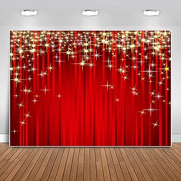 Sensfun 7x5ft Gold Starry Red Photography Backdrop Glitter Golden Star Stripes Background Red Christmas Backdrops for Wedding Birthday Xmas Party Banner Children Portrait Photo Studio Wall Decorations