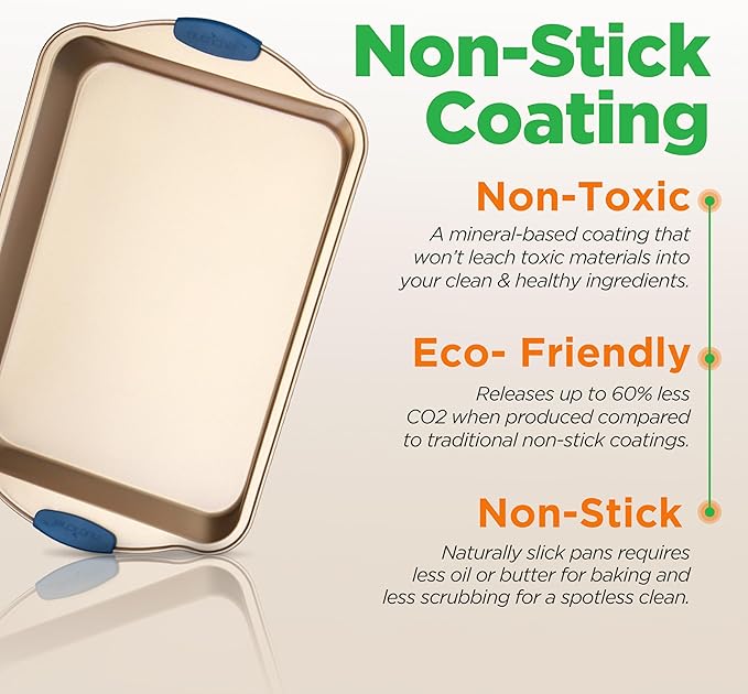 NutriChef 6-Piece Nonstick Bakeware Set - Premium Carbon Steel Baking Trays wHeat-Safe Silicone Handles - Includes Loaf Pan, MuffinCupcake Pan, Round Square Roaster Pans, Cookie Sheet - NCSBSG36