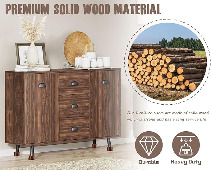 Wood Bed Furniture Risers Blocks - 3 inch Set of 4 Bed Risers, Heavy Duty Solid Wood Round Risers support 8000 lbs, Sofa Riser with Non-Slip Pad, Create Storage Space and Easy cleaning for the sweeper