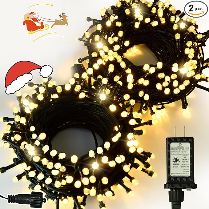 ULG Upgraded 2-Pack 152FT 400 LED Christmas String Lights, Extendable Waterproof Fairy Lights with Memory Function, 8 Modes, Bubble Bulbs, Warm White, Adapter Included for IndoorOutdoor Decor